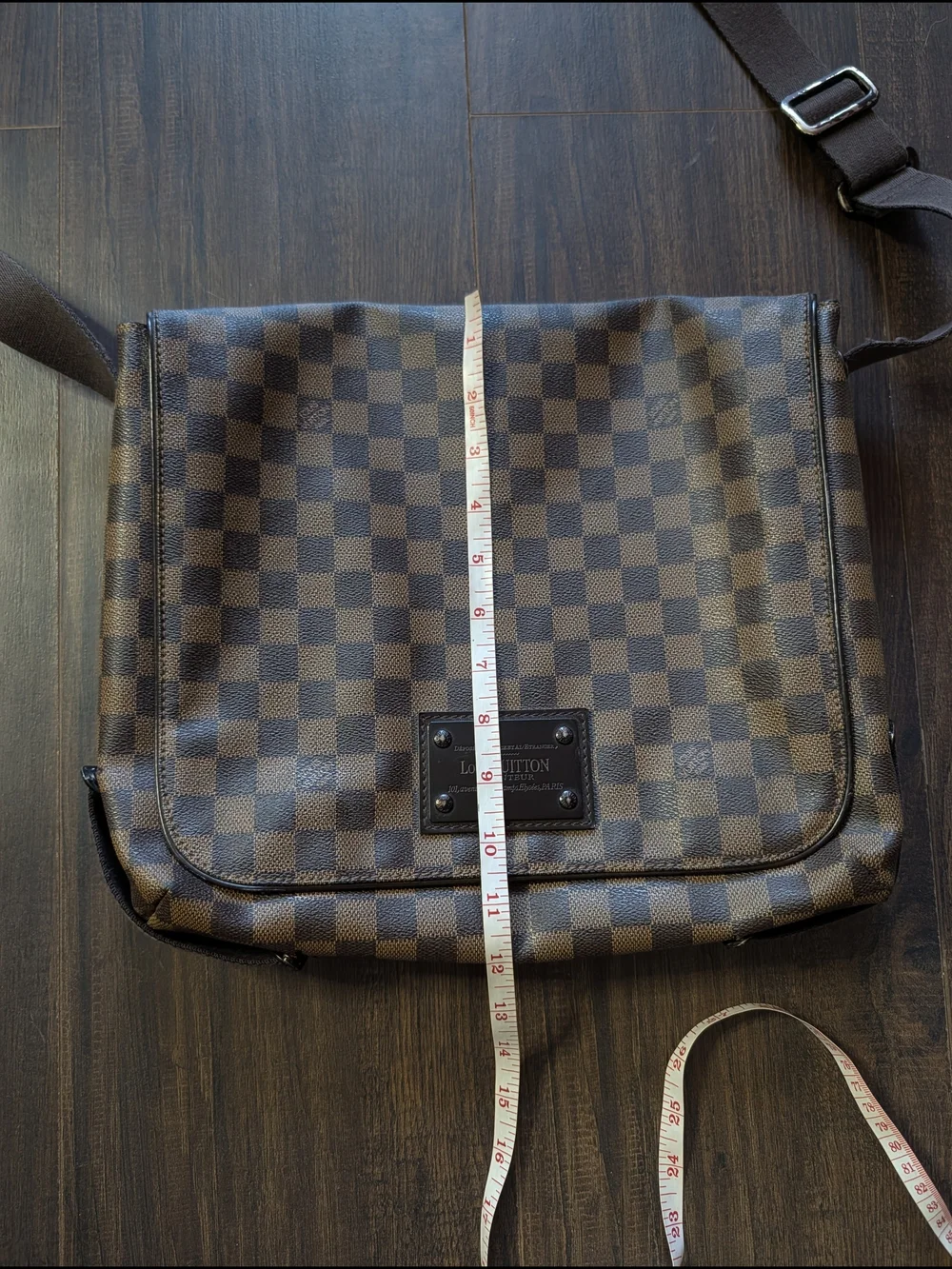Louis Vuitton LV Brown Damier Ebene Logo Plaque Shoulder Messenger Bag France